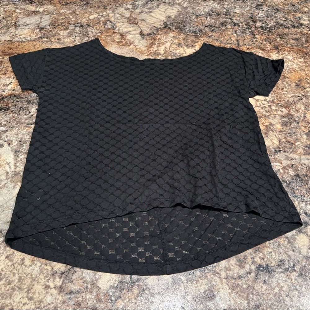 LOFT Black Textured Short Sleeve Top
